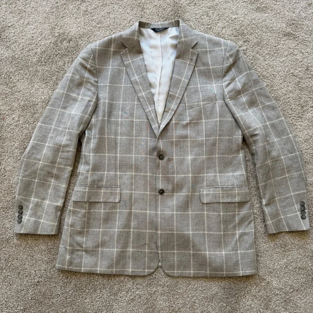 Jos. A. Bank Sport Coat Mens 48 XL Grey Silk Linen Wool Windowpane Plaid Blazer